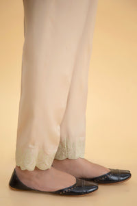 Emberoidered Rawsilk Cigarette Pants - Golden