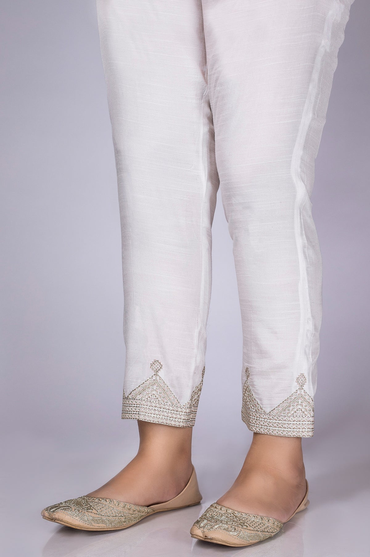 Embroidered Raw Silk Pants