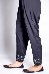 Zeen Embroidered Cigarette Pant, Raw Silk
