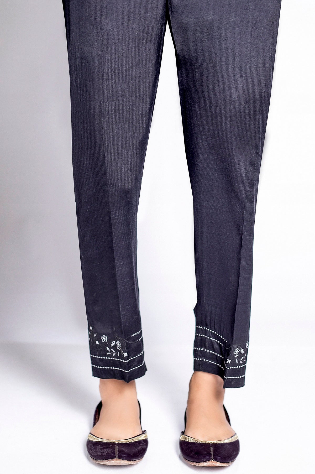 Zeen Embroidered Cigarette Pant, Raw Silk