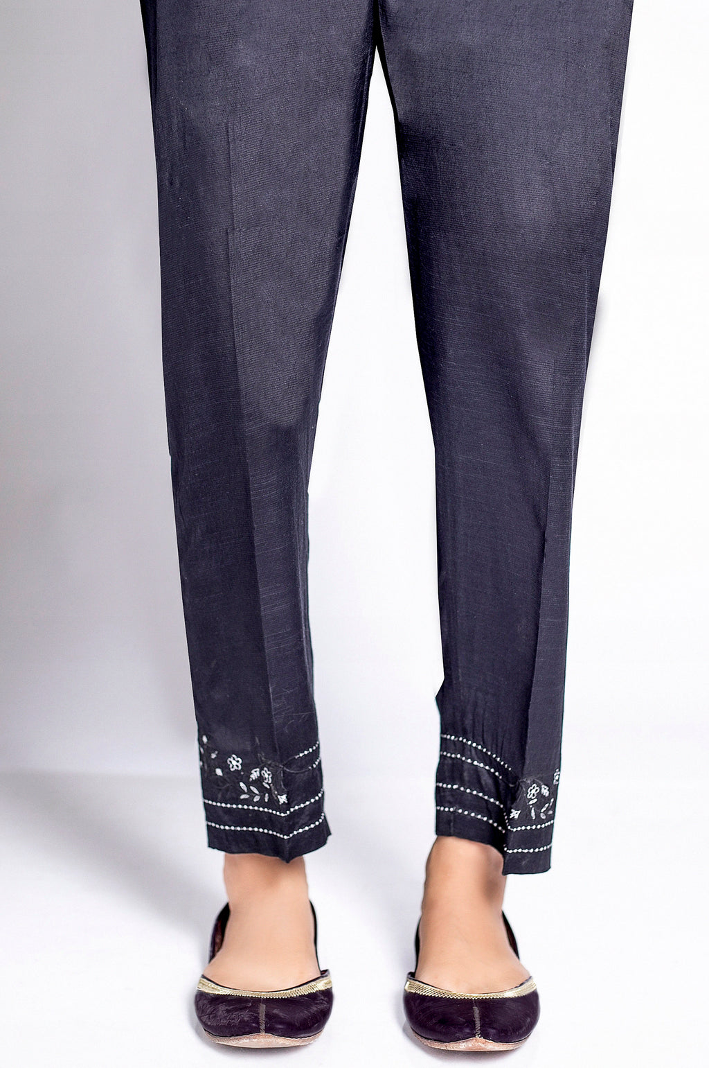 Zeen Embroidered Cigarette Pant, Raw Silk