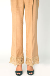Embroidered Raw Silk Palazzo Pants - Beige