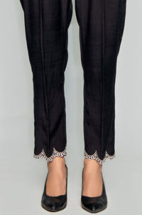 Embroidered Raw Silk Pants - Black