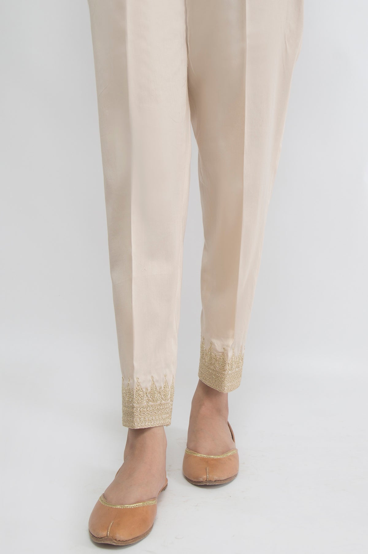 Embroidered Cotton Satin Pants