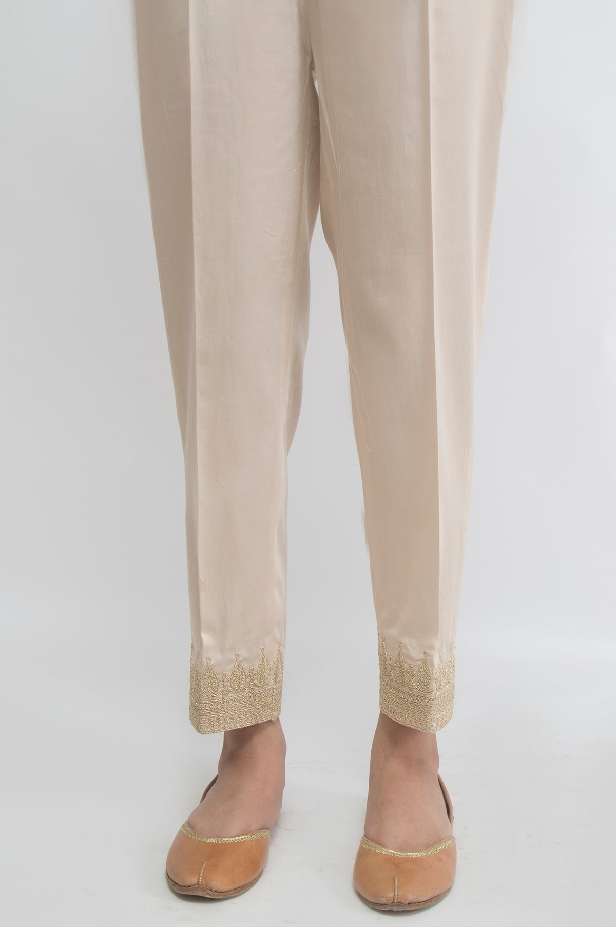 Embroidered Cotton Satin Pants