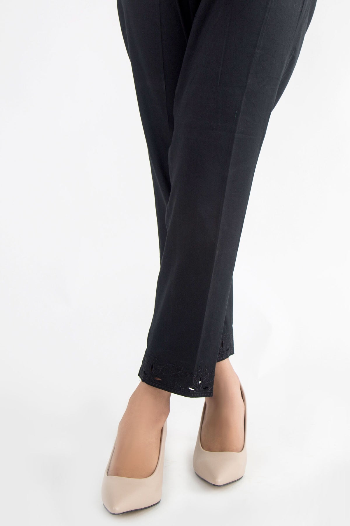 Embroidered Cotton Satin Pants