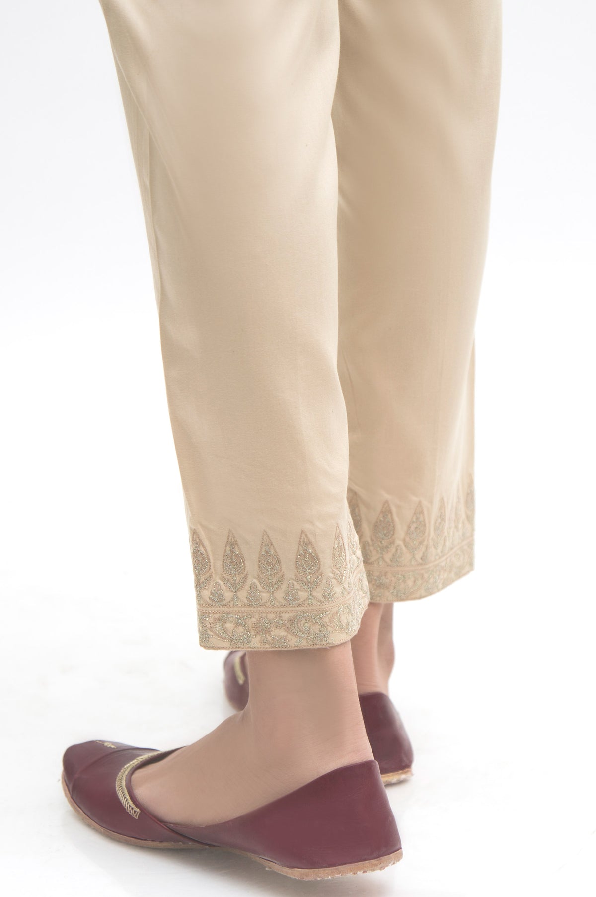 Embroidered Cigarette Pants - Beige