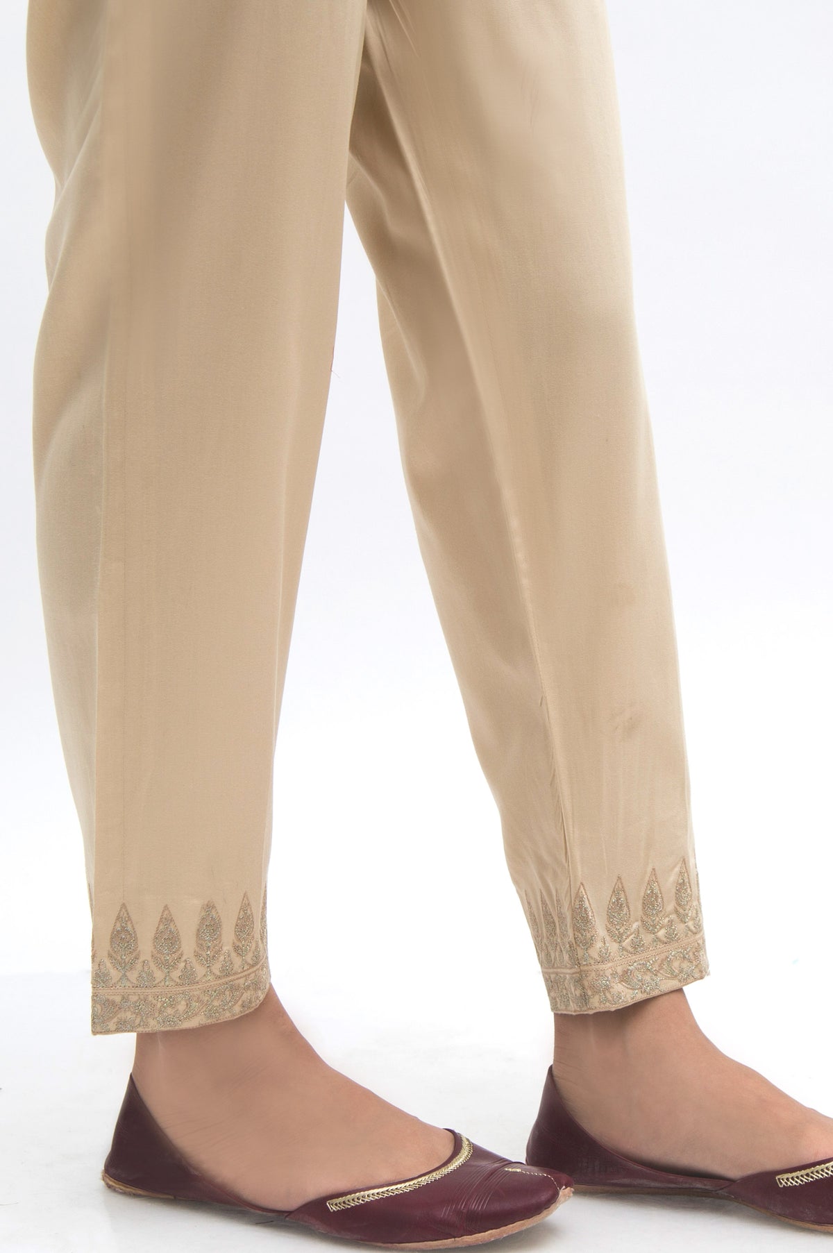 Embroidered Cigarette Pants - Beige