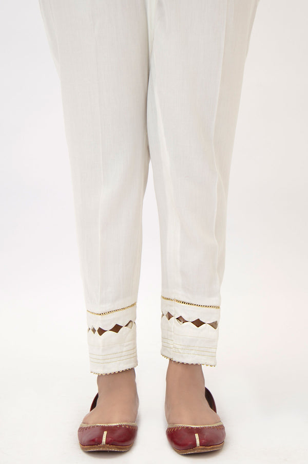 Embellished Cotton Satin Cigarette Pants - White
