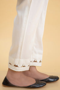 Embroidered Cotton Satin Cigarette Pants