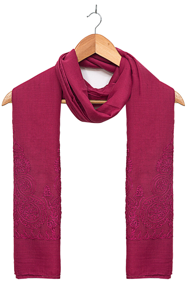 Solid-Embroidered-Scarf-Magenta