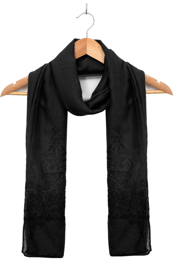 Solid-Embroidered-Scarf-Black