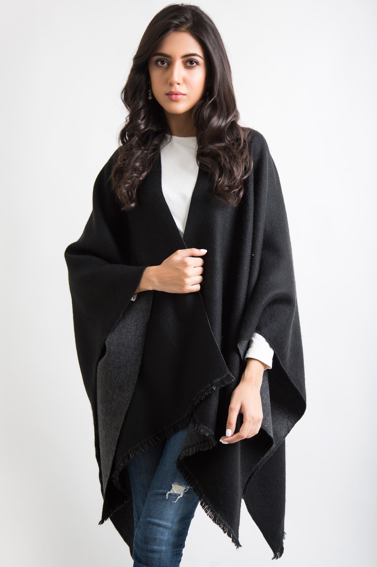 Woven Reversible Poncho Shawl