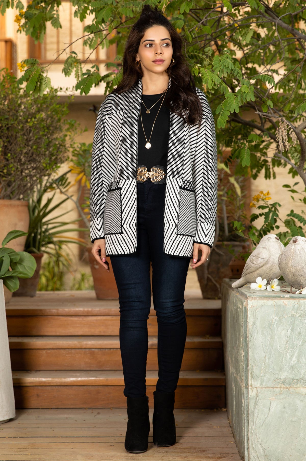 Pocketed Front-open cardigan