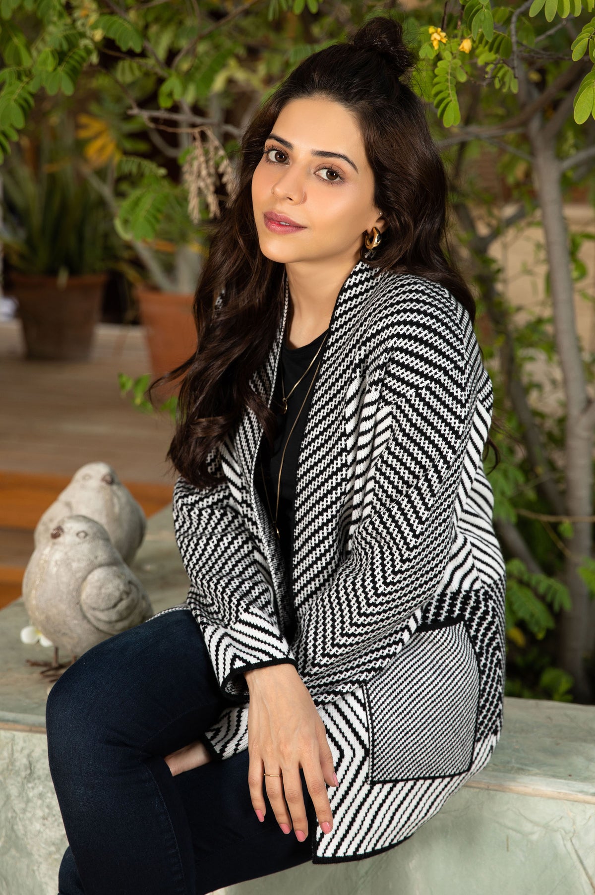 Pocketed Front-open cardigan