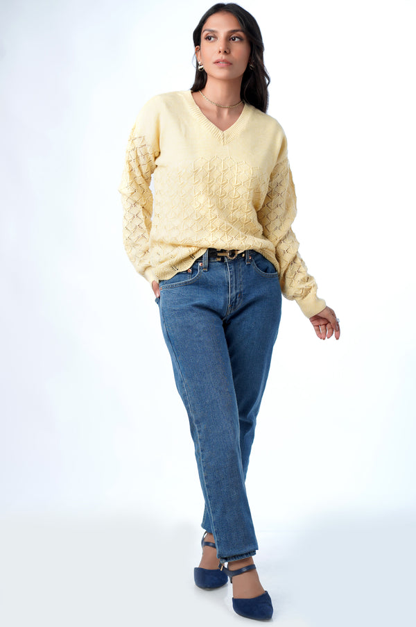 Full Sleeves Pullover - L-Yellow/White