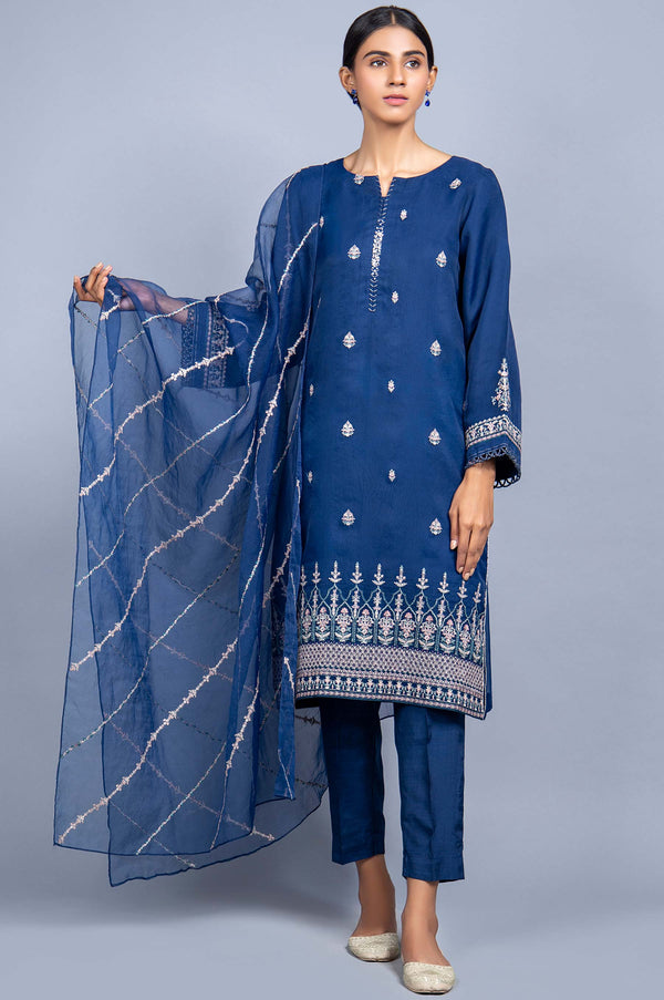 3 PC Unstitched Suit-Fabric: Organza