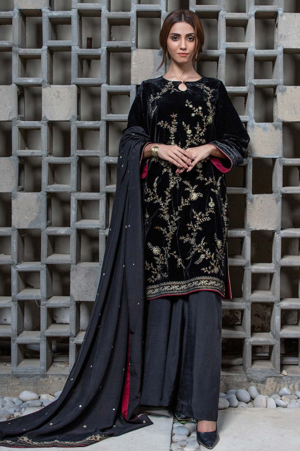 3 PC Unstitched Suit-Fabric: Velvet