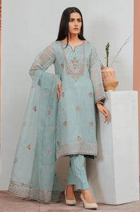 3 PC Unstitched Suit-Fabric: Checkered Organza