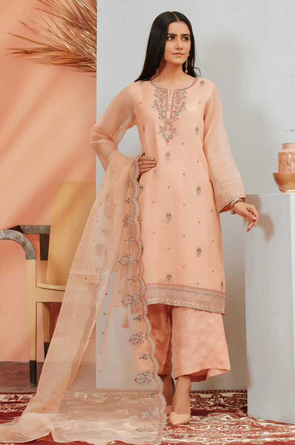 3 PC Unstitched Suit-Fabric: Checkered Organza