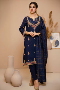 3 Piece Unstitched Embroidered Checkered Organza Suit