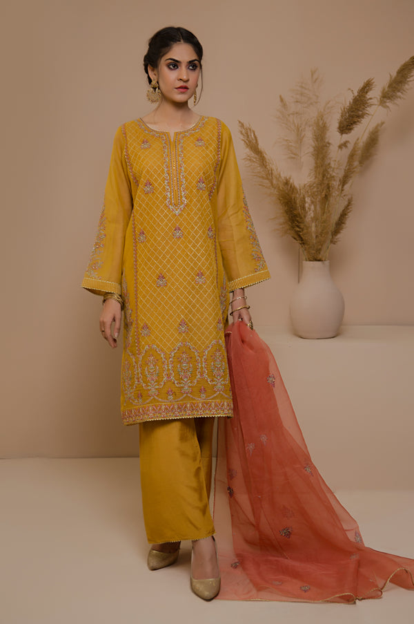 3 Piece Unstitched Checkered Organza Suit with Organza Dupatta