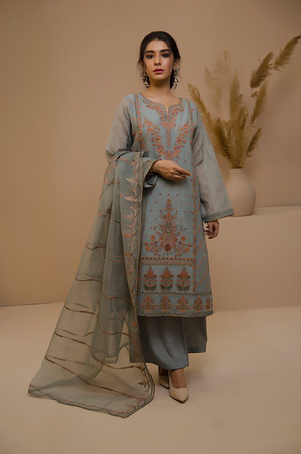 3 Piece Unstitched Checkered Organza Suit with Organza Dupatta