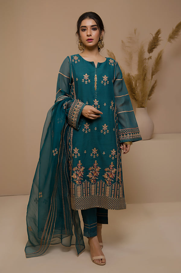 3 Piece Unstitched Checkered Organza Suit with Organza Dupatta