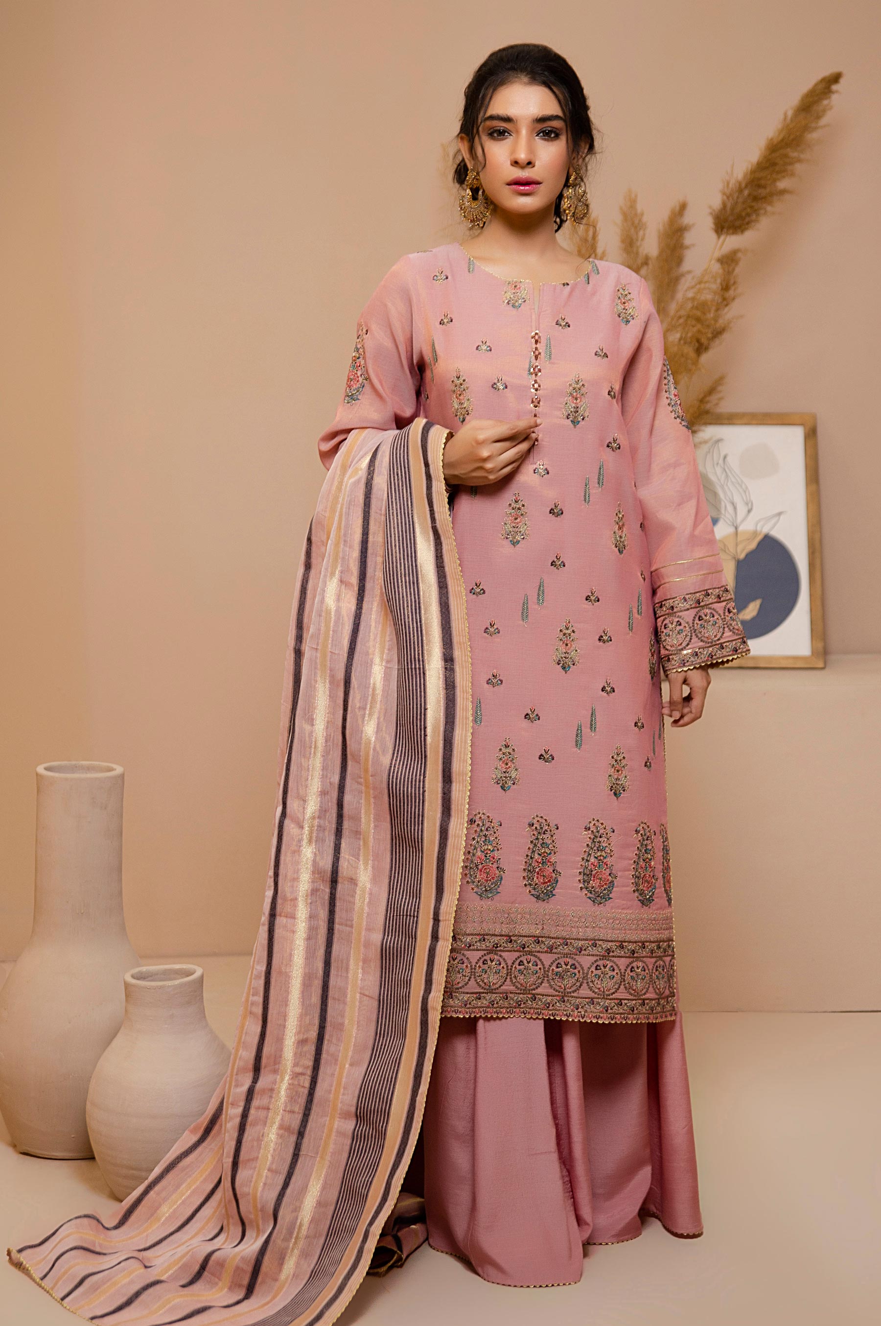 3 Piece Unstitched Embroidered Cotton Mysori Suit