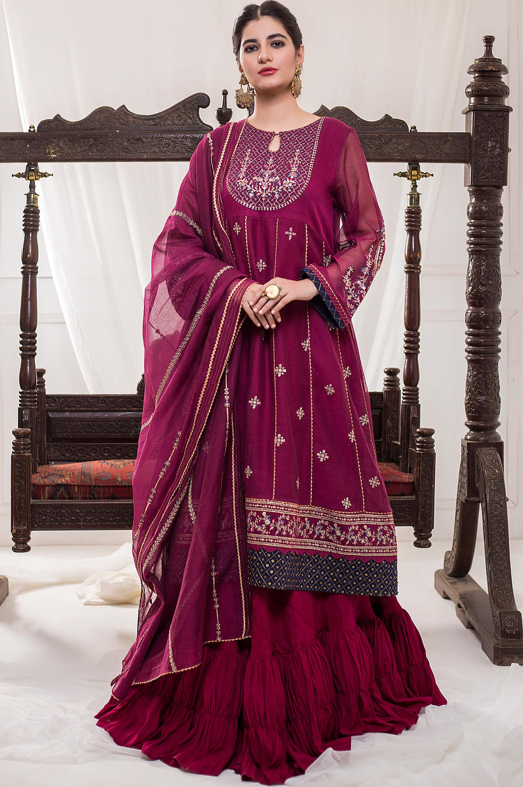 3 Piece Unstitched Embroidered Khaddi net Suit