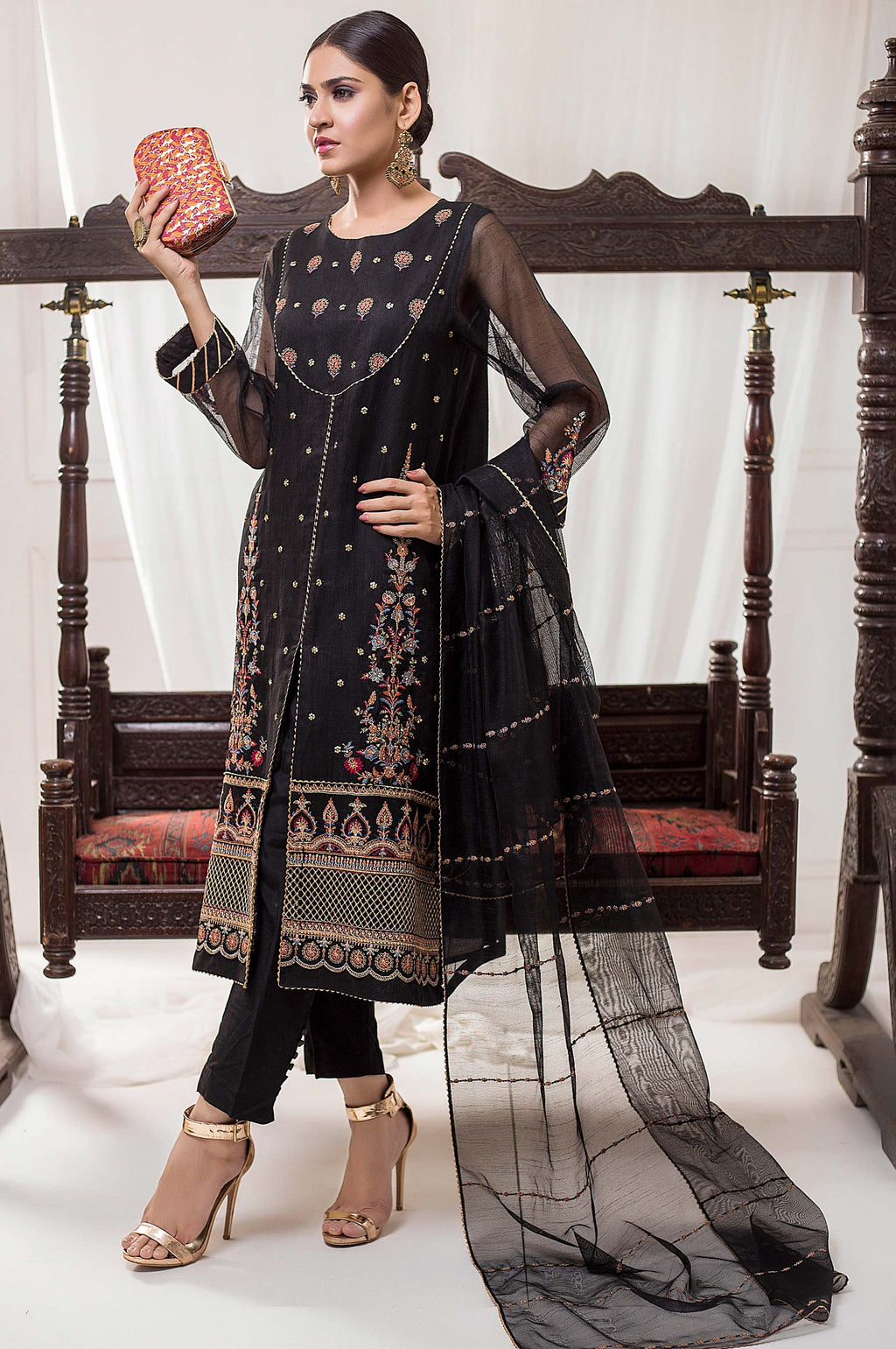 3 Piece Unstitched Embroidered Khaddi net Suit