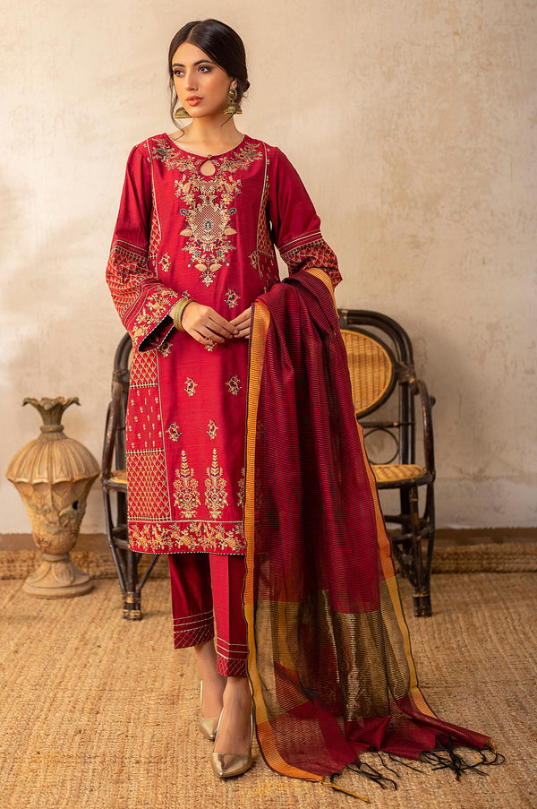 3 Piece Unstitched Embroidered Cotton Silk Suit