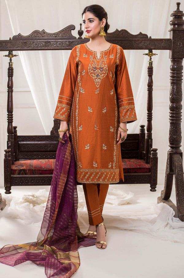 3 Piece Unstitched Embroidered Cotton Silk Suit