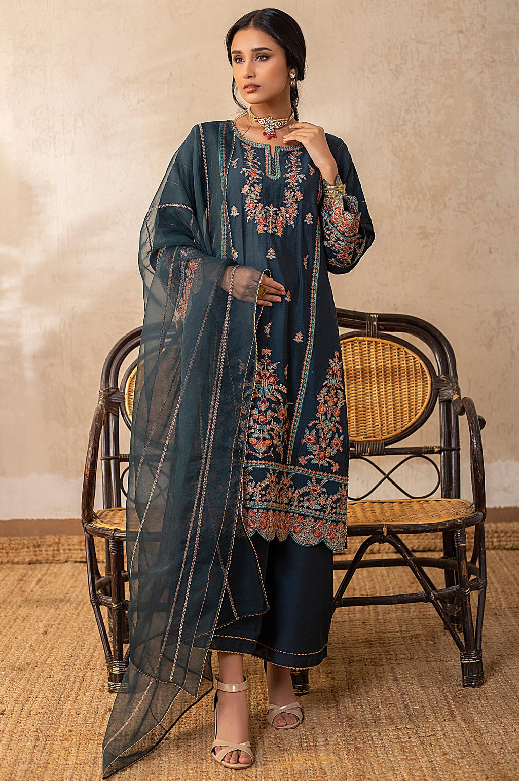 3 Piece Unstitched Embroidered Cotton Silk Suit