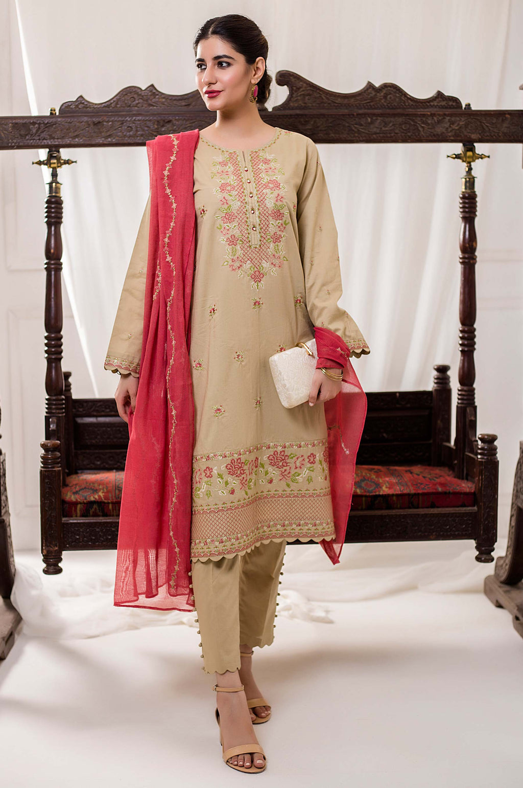 3 Piece Unstitched Embroidered Cambric Suit