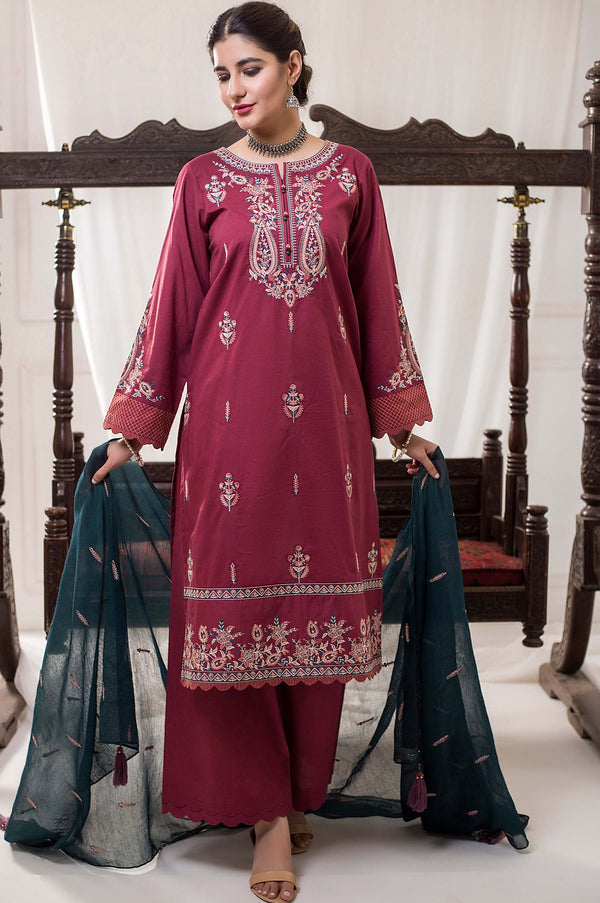 3 Piece Unstitched Embroidered Cambric Suit