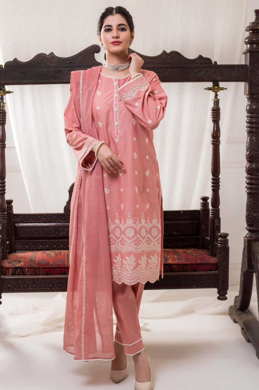 3 Piece Unstitched Embroidered Cambric Suit