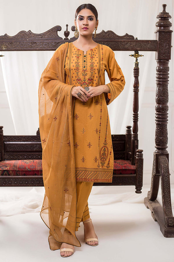 3 Piece Unstitched Embroidered Cotton Suit