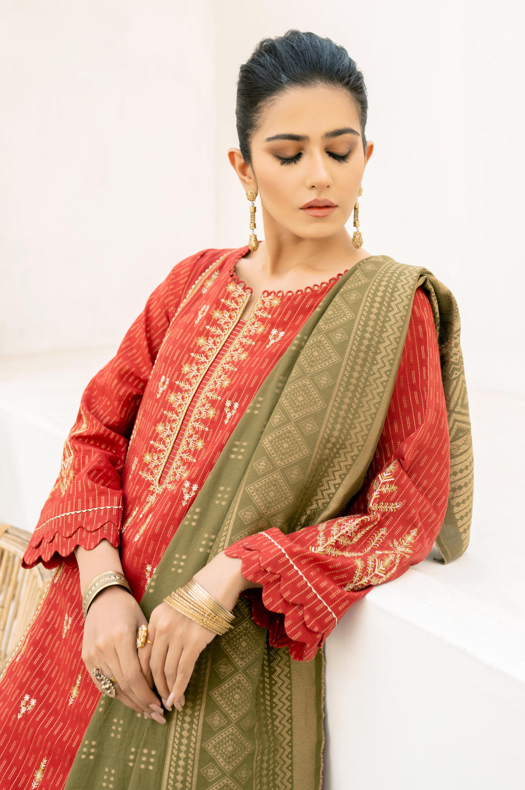 3 Piece Unstitched Embroidered Cotton Jacquard Suit
