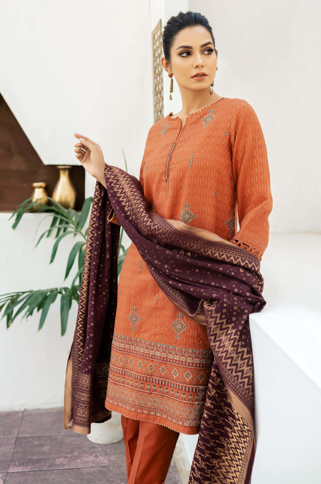 3 Piece Unstitched Embroidered Cotton Jacquard Suit