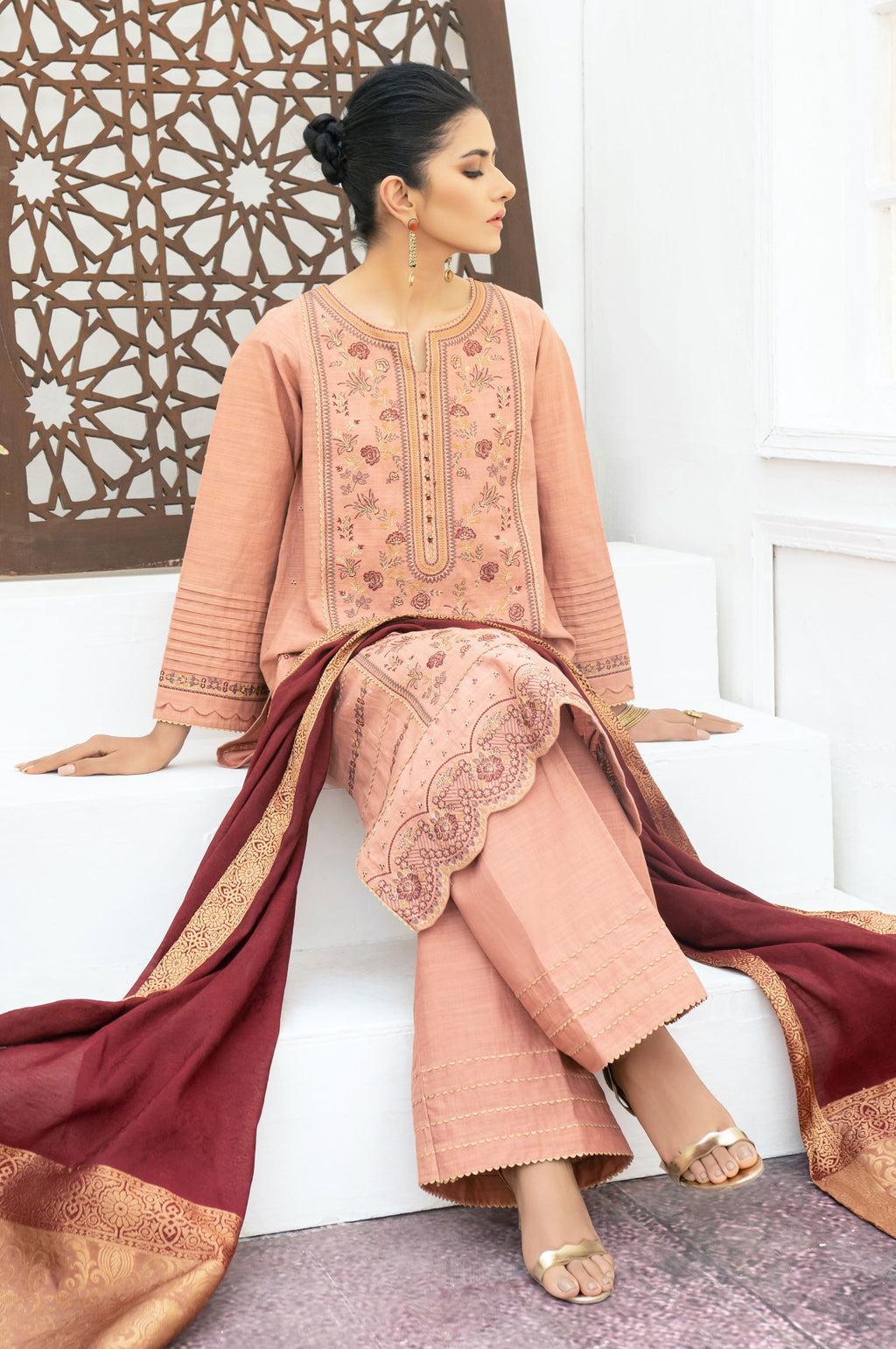 3 Piece Unstitched Embroidered Cotton Slub Suit
