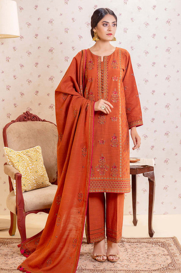 3 Piece Unstitched Embroidered Khaddar Suit