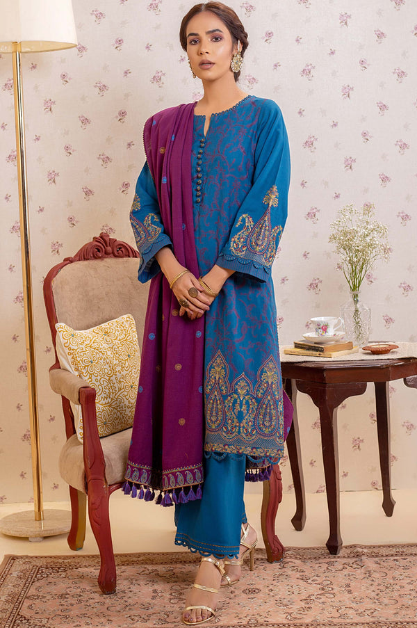 3 Piece Unstitched Embroidered Khaddar Suit