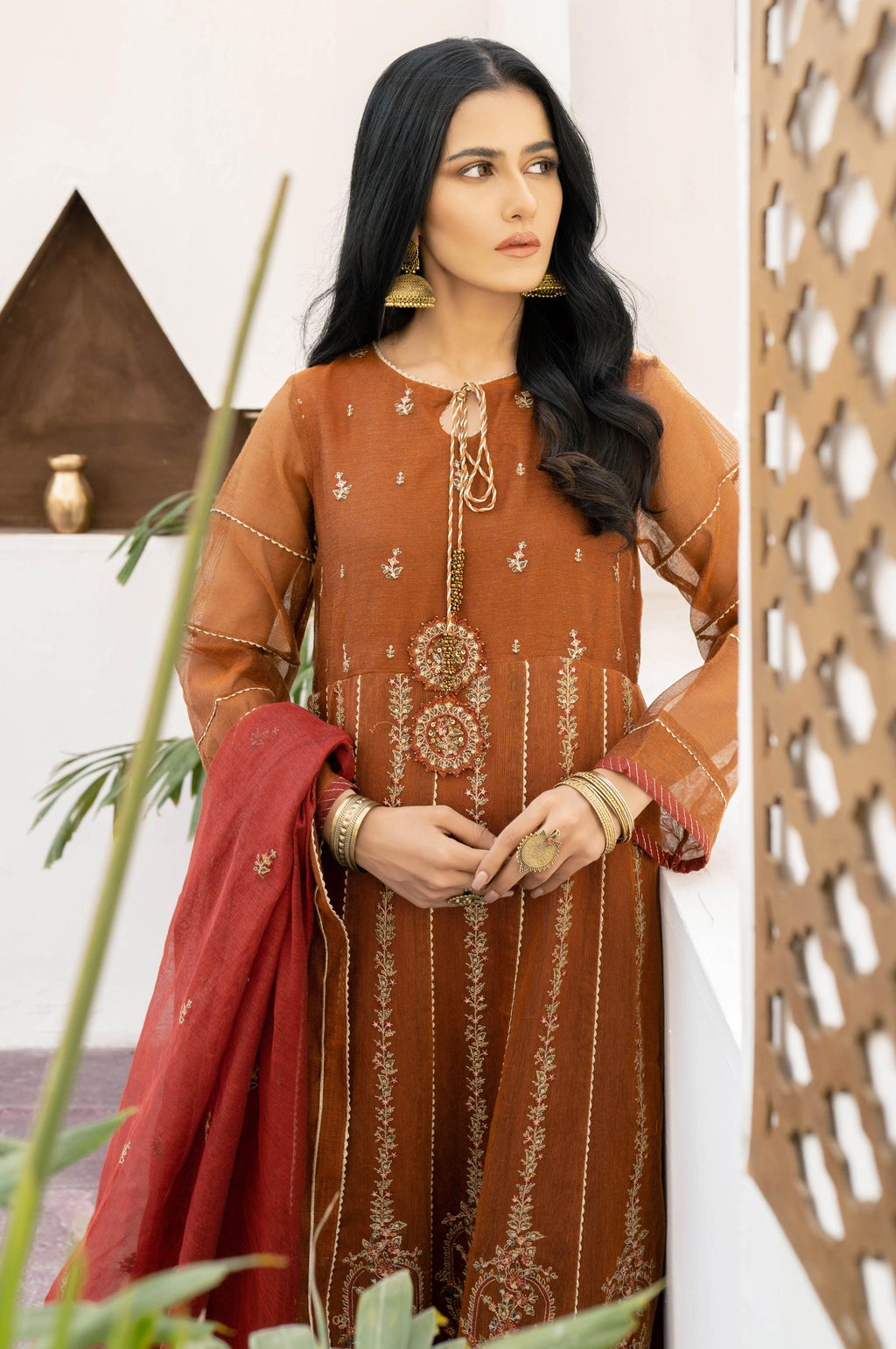 3 Piece Unstitched Embroidered Khaddi Net Suit