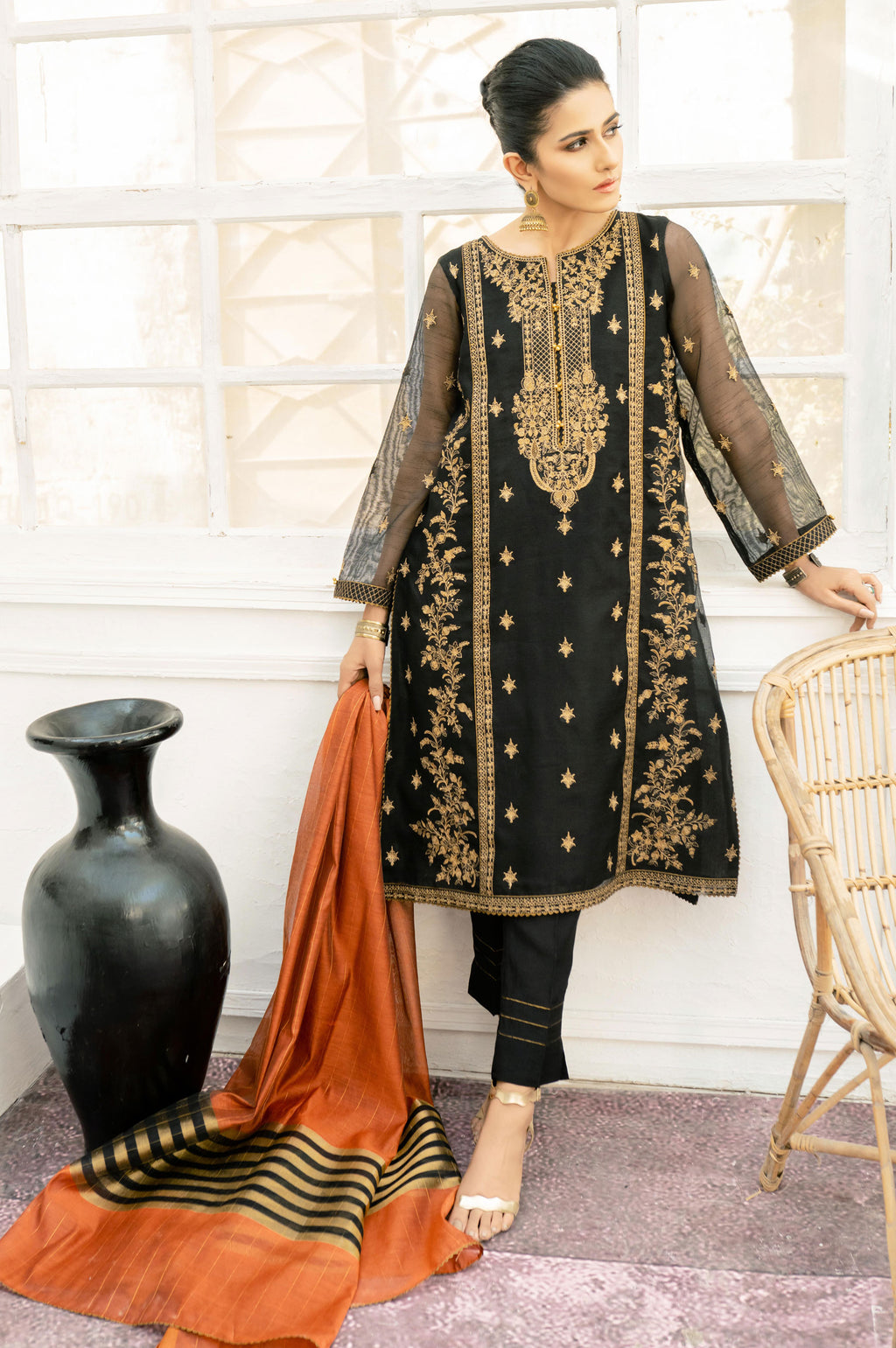3 Piece Unstitched Embroidered Khaddi Net Suit