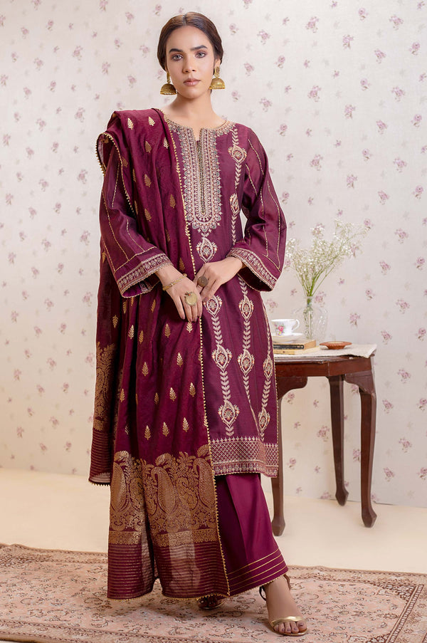 3 Piece Unstitched Embroidered Cotton Net Suit