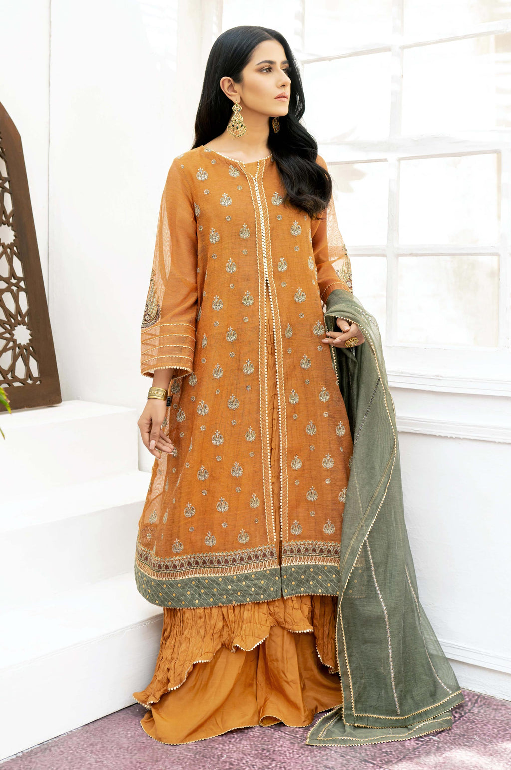 3 Piece Unstitched Embroidered Khaddi Net Suit