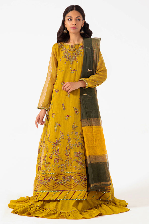 3 piece Unstitched Embroidered Khaddi Net Suit