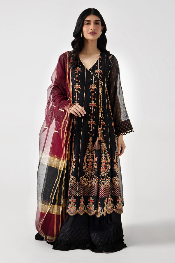 3 piece Unstitched Embroidered Khaddi Net Suit