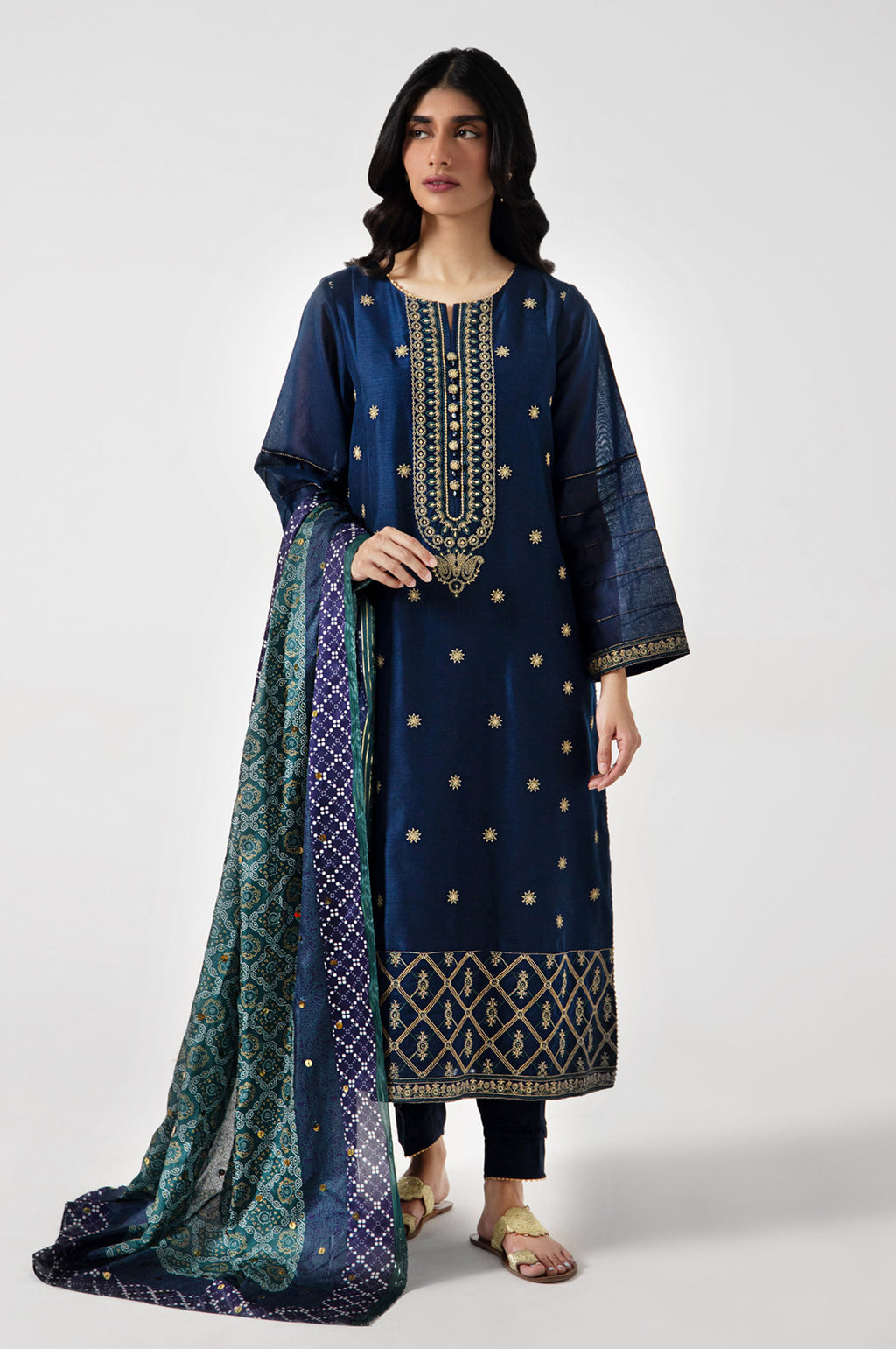 3 piece Unstitched Embroidered Cotton Net Suit
